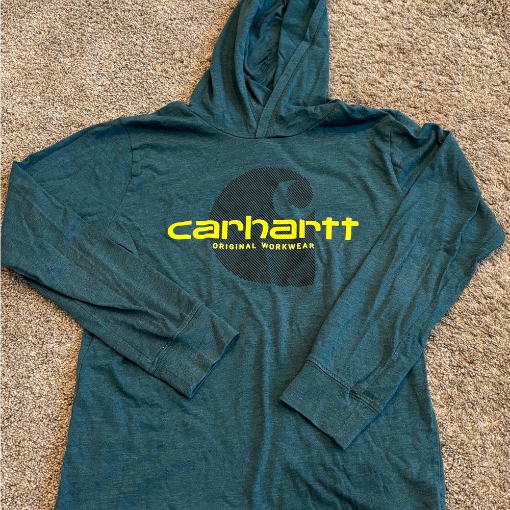 Carhartt Dark Teal Hoodie with Yellow Logo